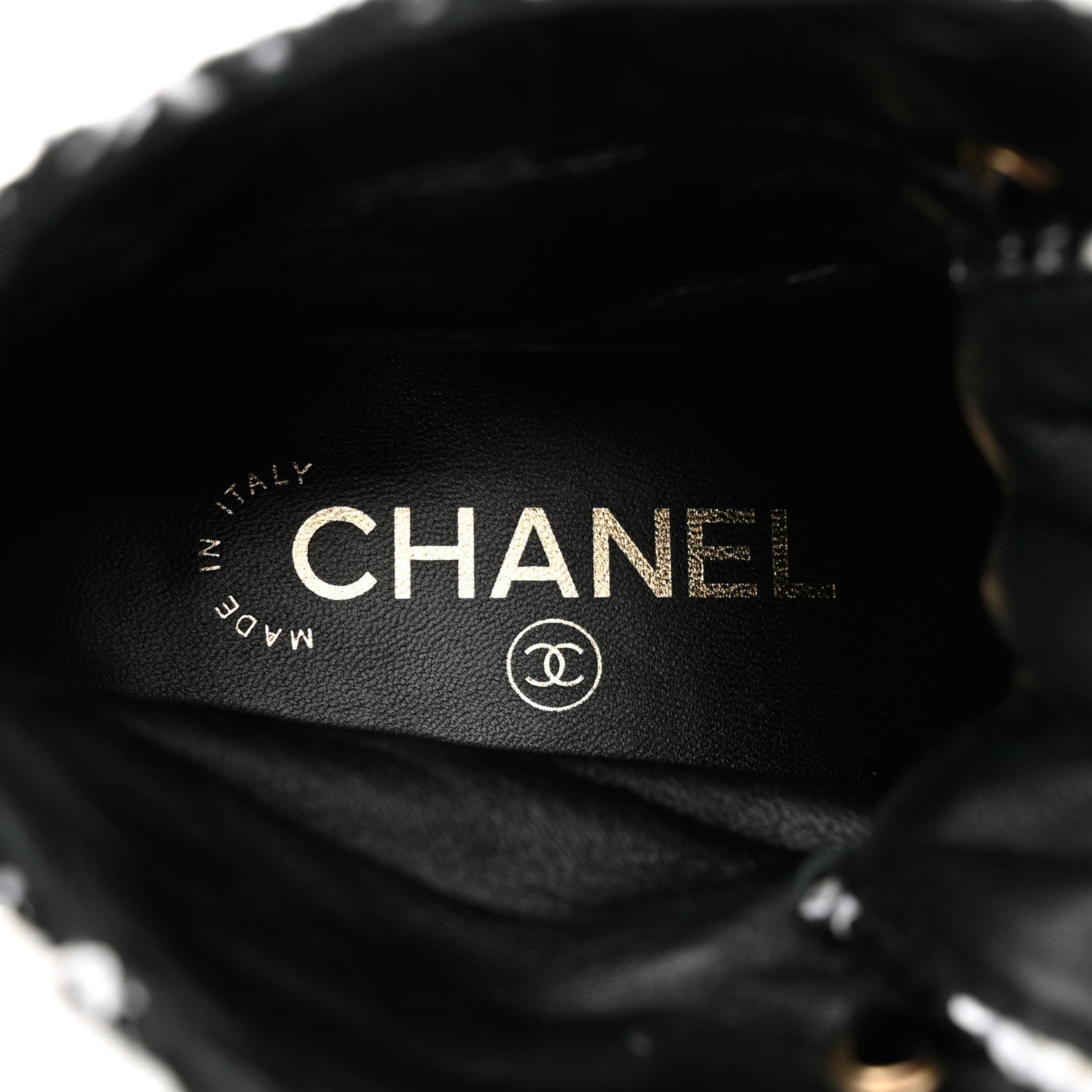 Chanel Tweed Grosgrain Pearl Combat Short Boots 38 White Black 7 of 10