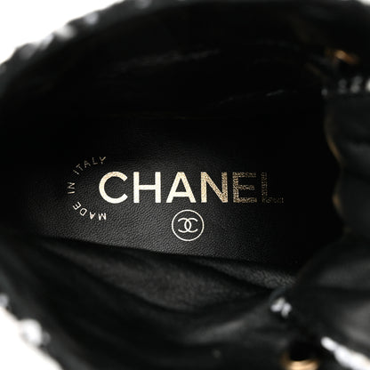 Chanel Tweed Grosgrain Pearl Combat Short Boots 38 White Black 7 of 10