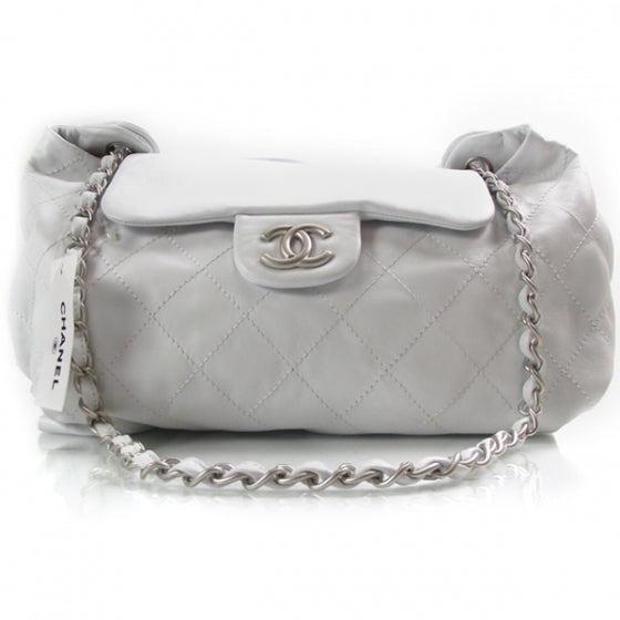 Chanel Leather Quilted Flap Hobo White 1 of 10