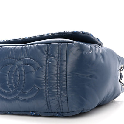 Chanel Nylon Quilted Tweed Stitch Bubble Accordion Flap Blue 10 of 10