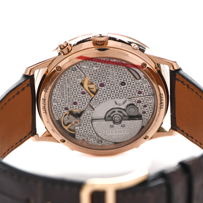 Hermes 18K Rose Gold Alligator 39.5 Slim d'Hermes Quantieme Perpetuel Automatic Watch Havane 4 of 5