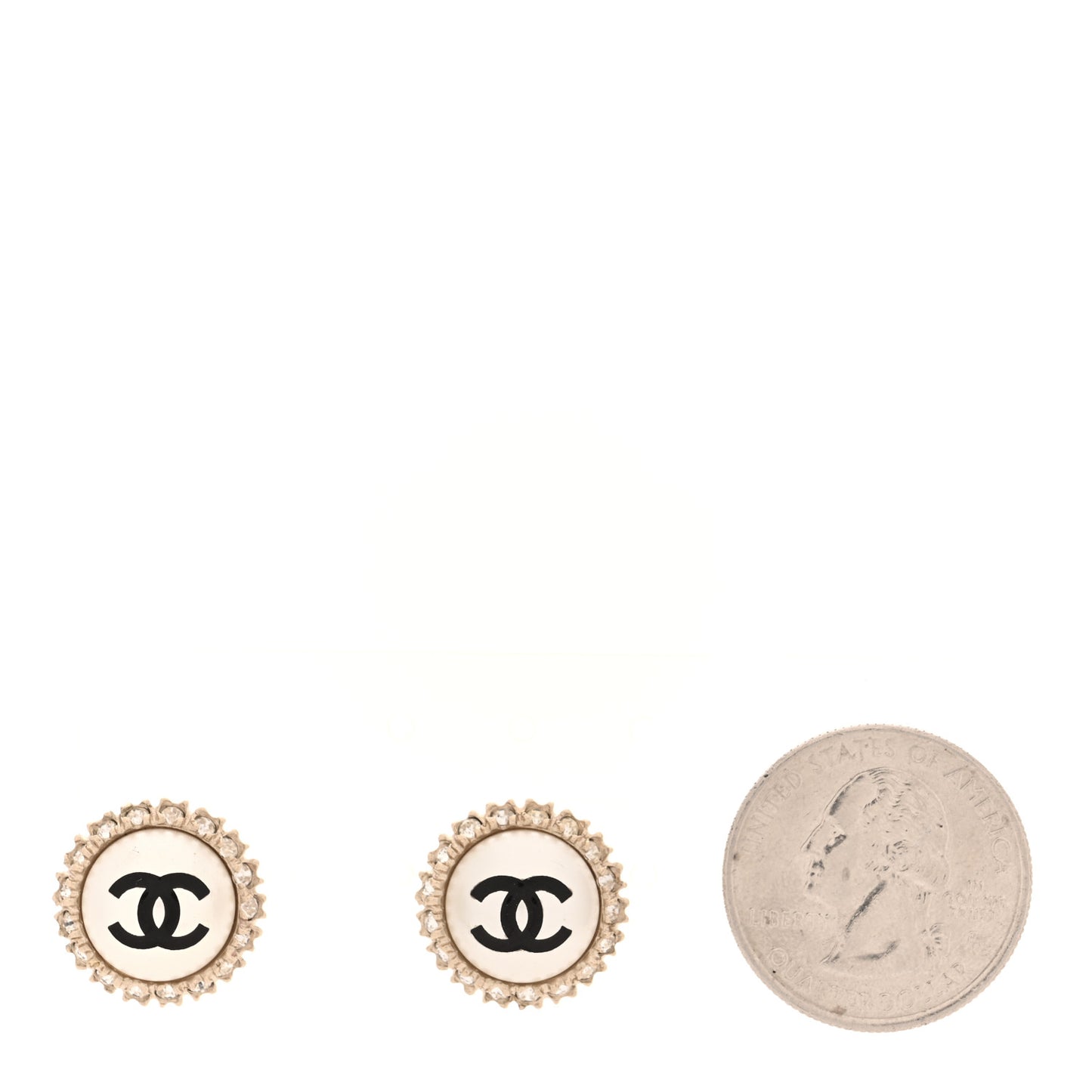 Crystal Pearl CC Round Earrings Gold Pearly White Black