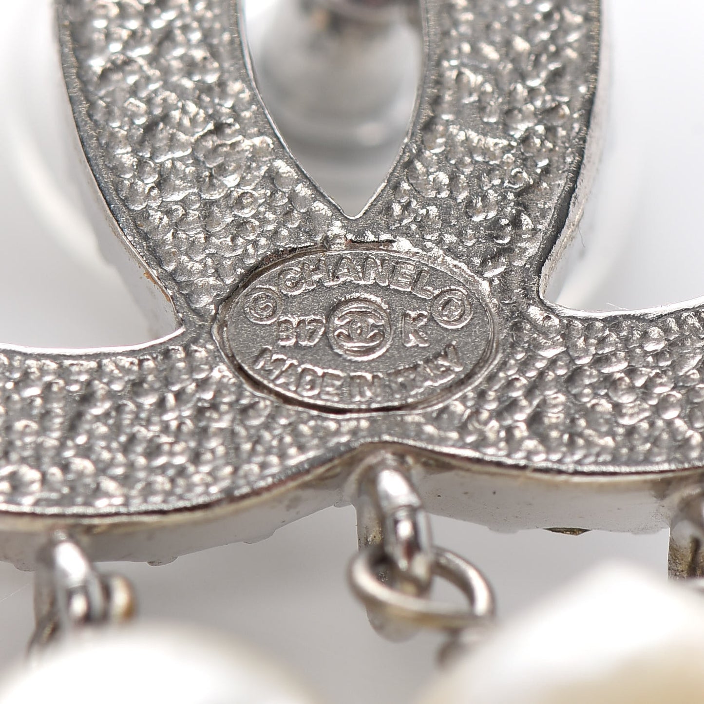 Crystal Pearl CC Drop Earrings Silver