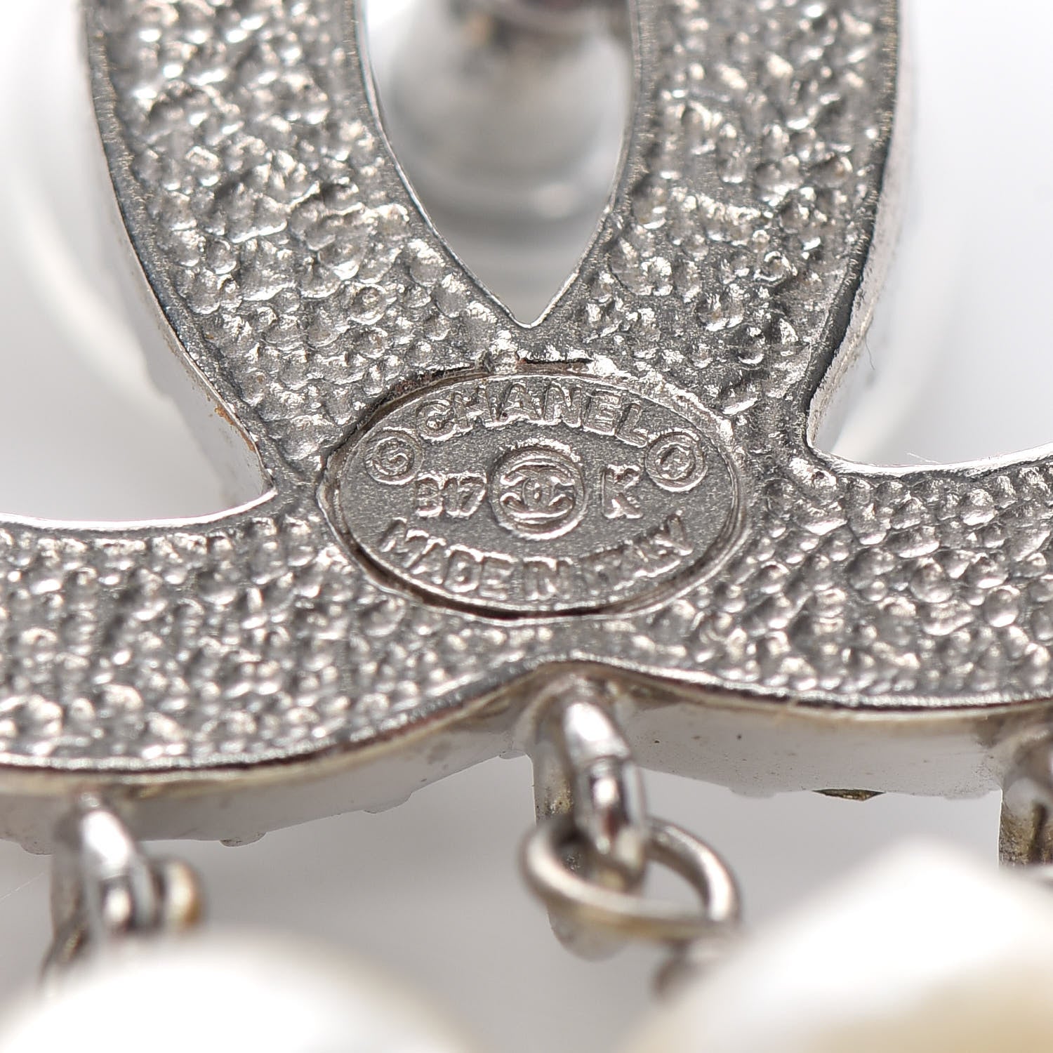 Chanel Crystal Pearl CC Drop Earrings Silver 4 of 4