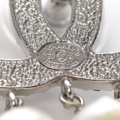 Chanel Crystal Pearl CC Drop Earrings Silver 4 of 4