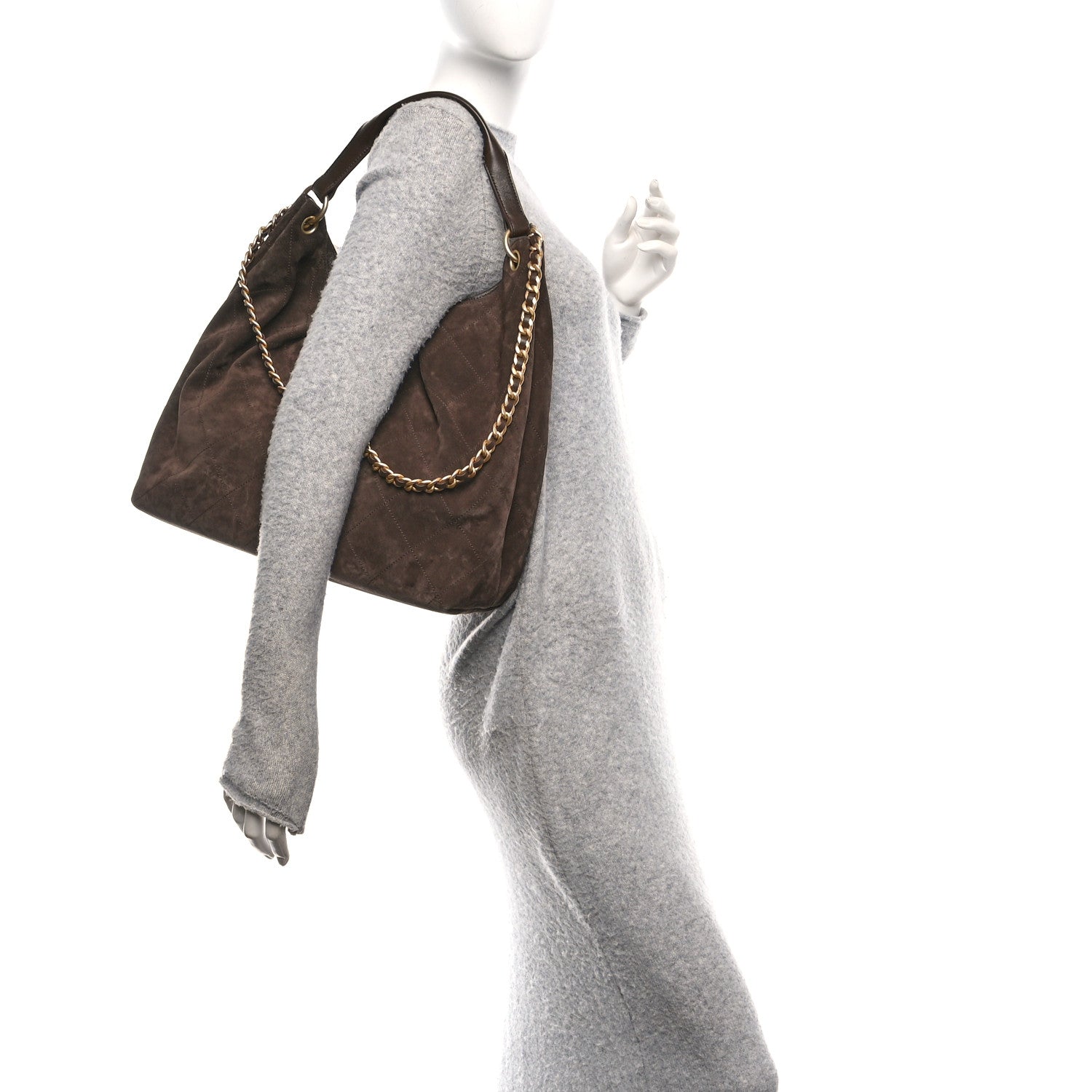 Chanel Suede Calfskin Lambskin Quilted Maxi Hobo Dark Brown 2 of 11