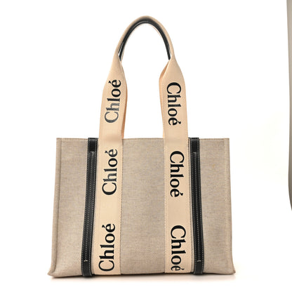 Chloe Cotton Calfskin Medium Woody Ribbon Tote White Blue 1 of 10