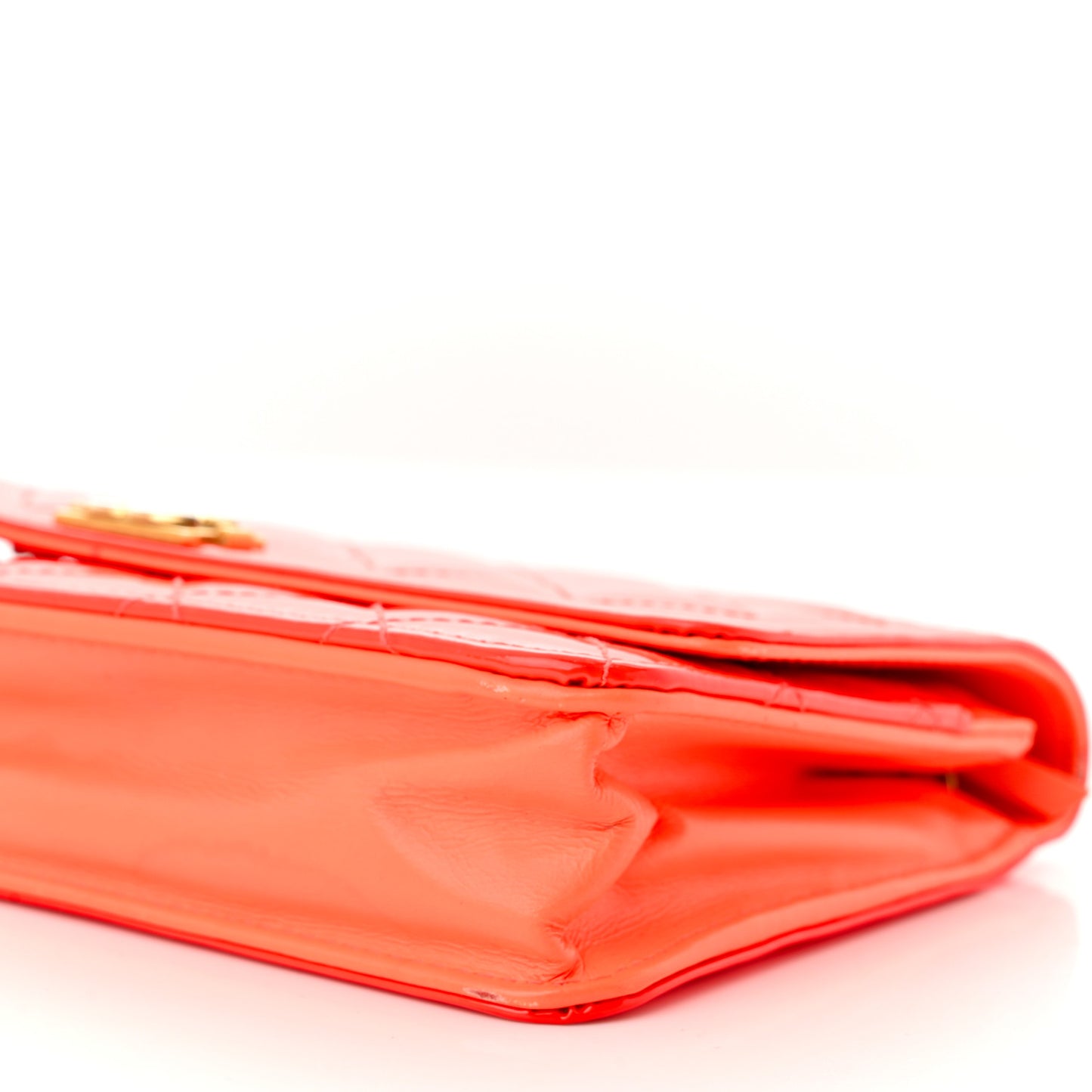 Patent Calfskin Quilted Boy Wallet On Chain WOC Orange