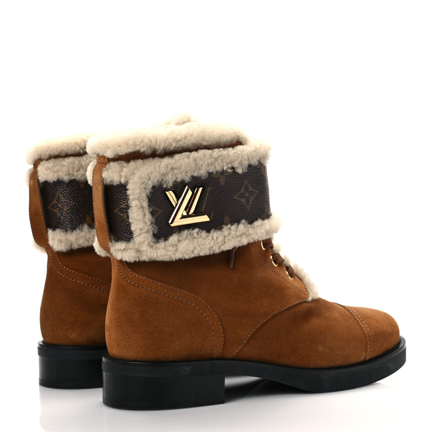 Suede Shearling Monogram Wonderland Ranger Boots 39.5 Brown