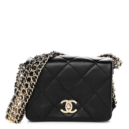 Chanel Lambskin Quilted Mini Chain Rows Flap Black 1 of 12
