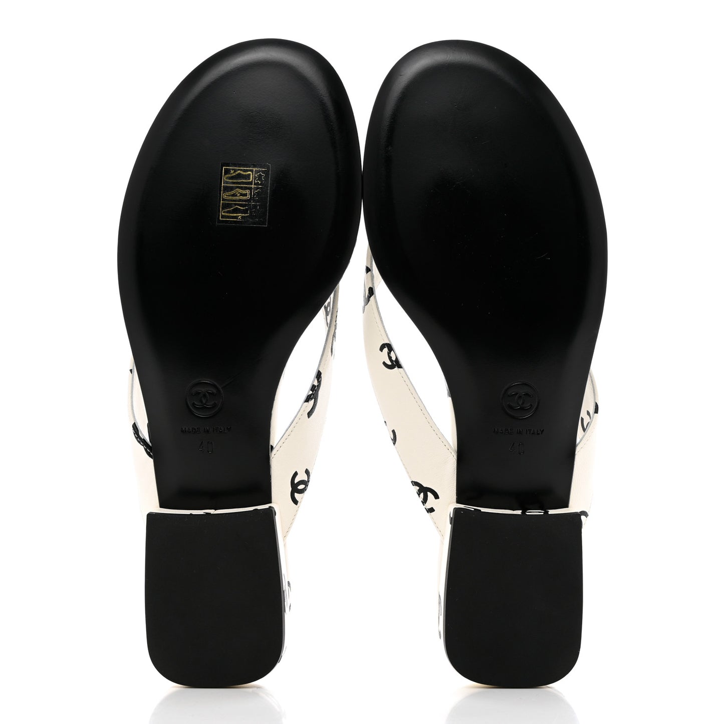 Lambskin Printed CC Thong Sandals 40 White Black