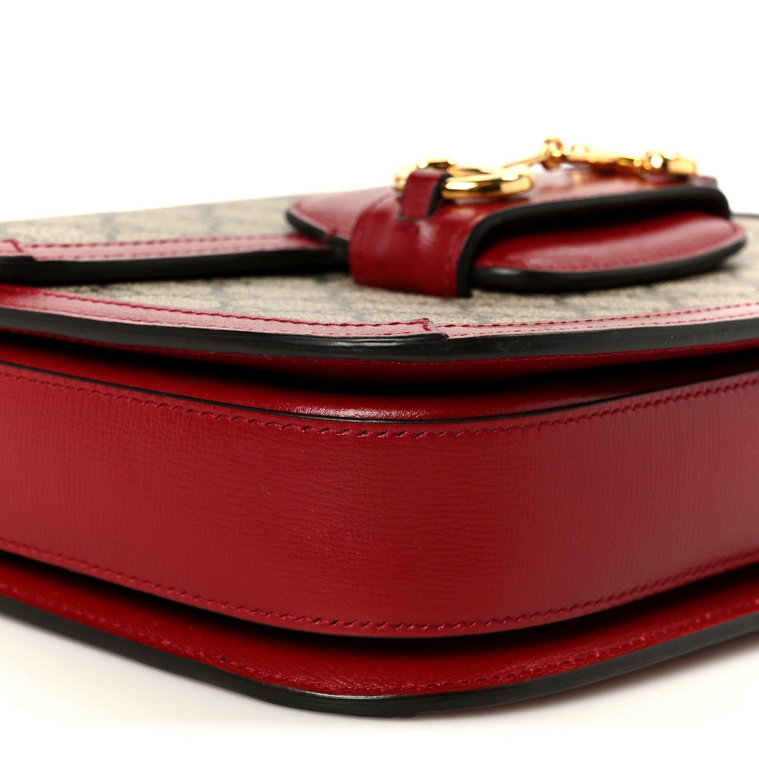 Gucci GG Supreme Monogram Azalea Calfskin Horsebit 1955 Shoulder Bag Beige Ebony New Cherry Red 9 of 11