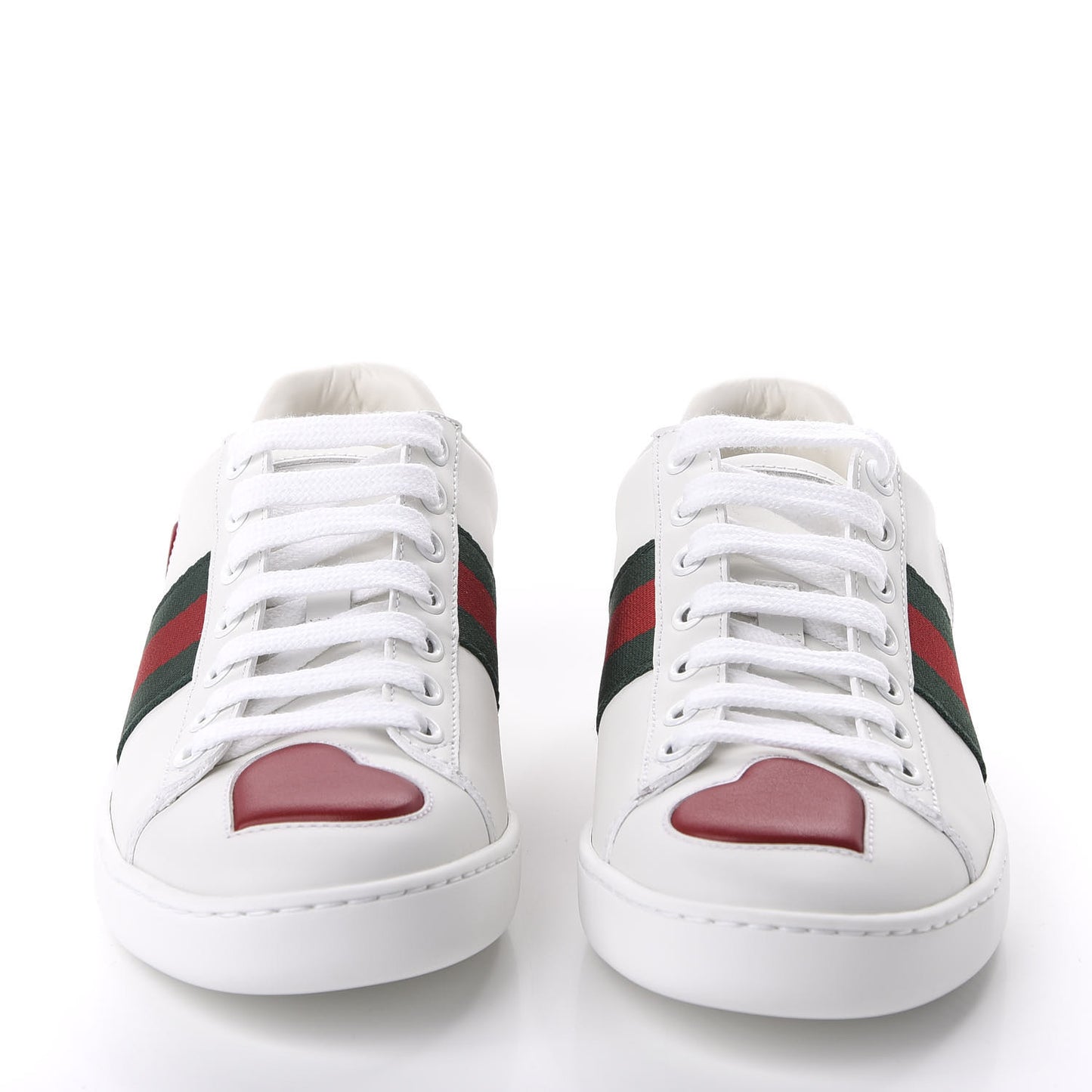 Calfskin Web Heart Embroidered Womens Ace Sneakers 36 White