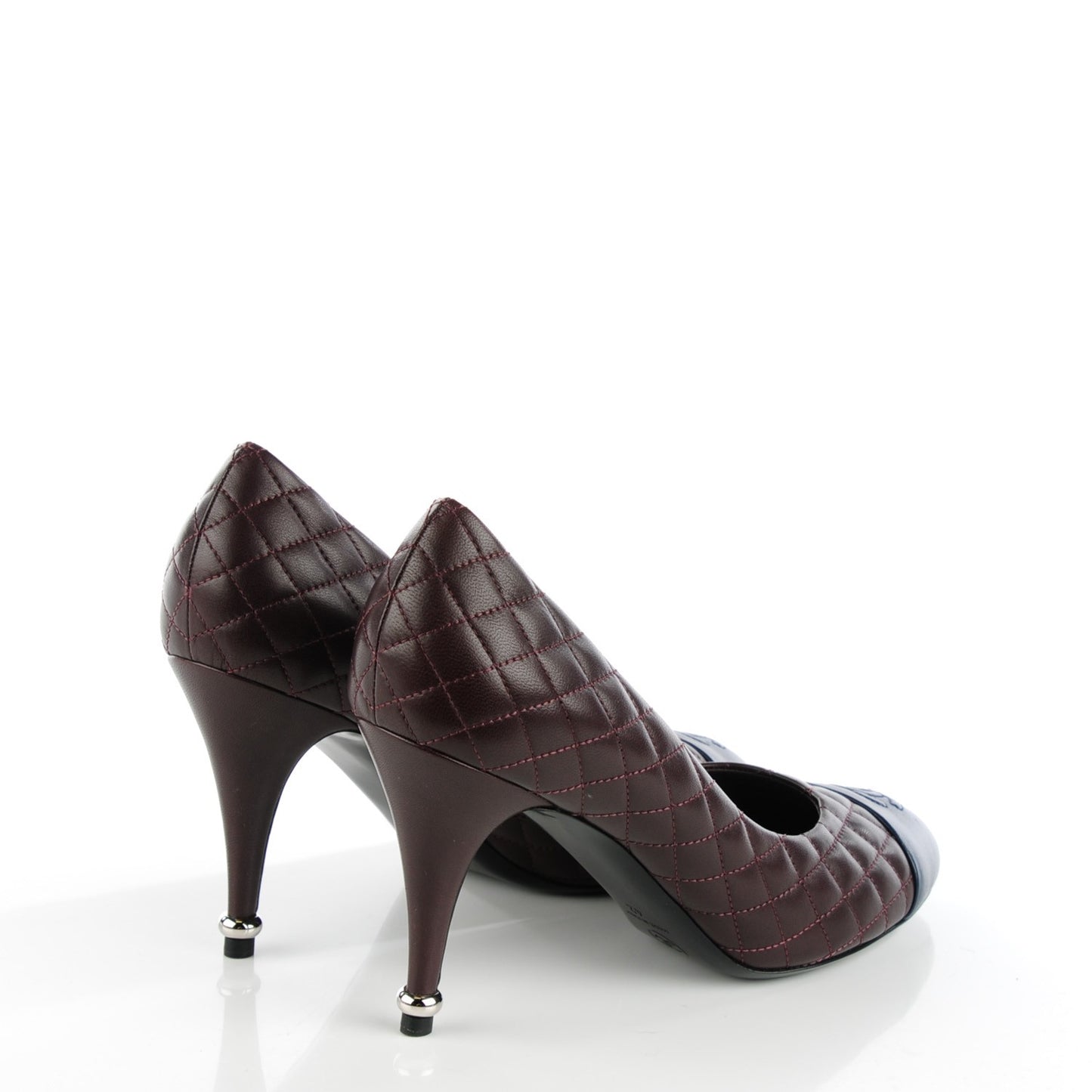 Lambskin Quilted Cap Toe Pumps 42 Burgundy Navy