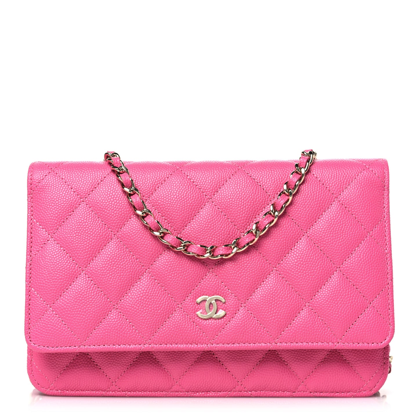 Caviar Quilted Wallet on Chain WOC Pink