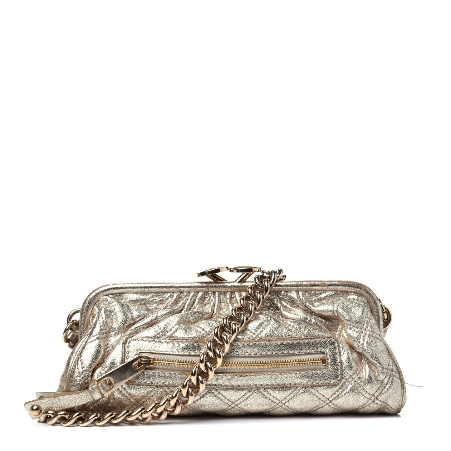 Metallic Calfskin Quilted Stam Clutch Gold