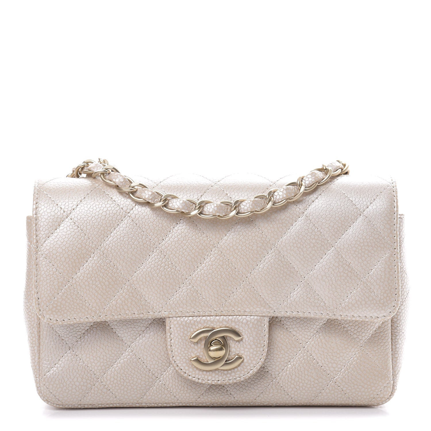 Chanel Pearly Caviar Quilted Mini Rectangular Flap Beige 1 of 11
