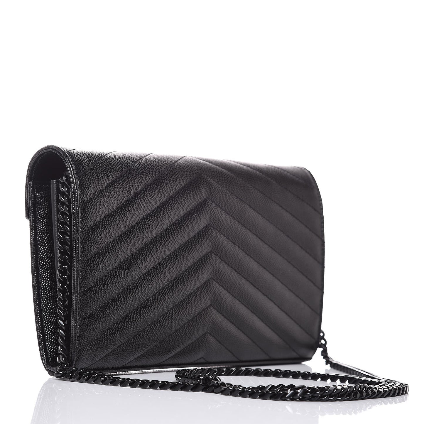Grain De Poudre Matelasse Chevron Monogram Chain Wallet Black