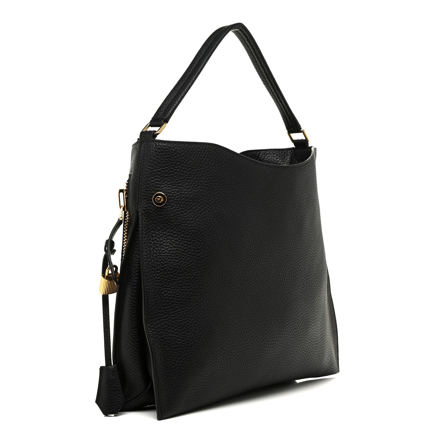 Pebbled Calfskin Small Alix Padlock Zip Hobo Bag Black