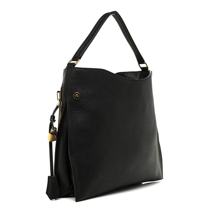 Tom Ford Pebbled Calfskin Small Alix Padlock Zip Hobo Bag Black 4 of 11