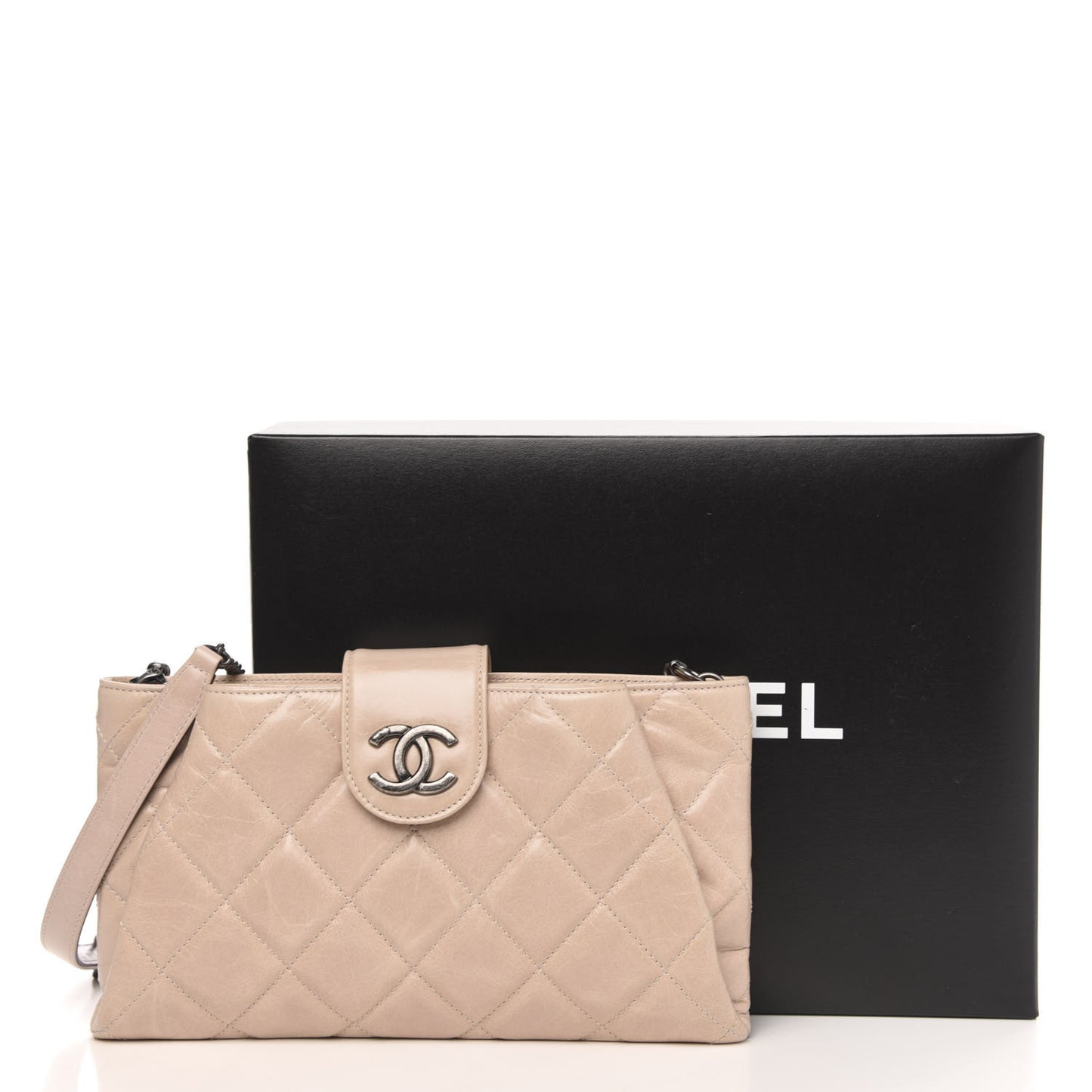 Glazed Calfskin Quilted Coco Pleats Chain Clutch Light Pink