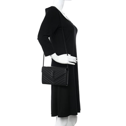 Saint Laurent Grain De Poudre Matelasse Chevron Monogram Monochrome Chain Wallet Black 2 of 11