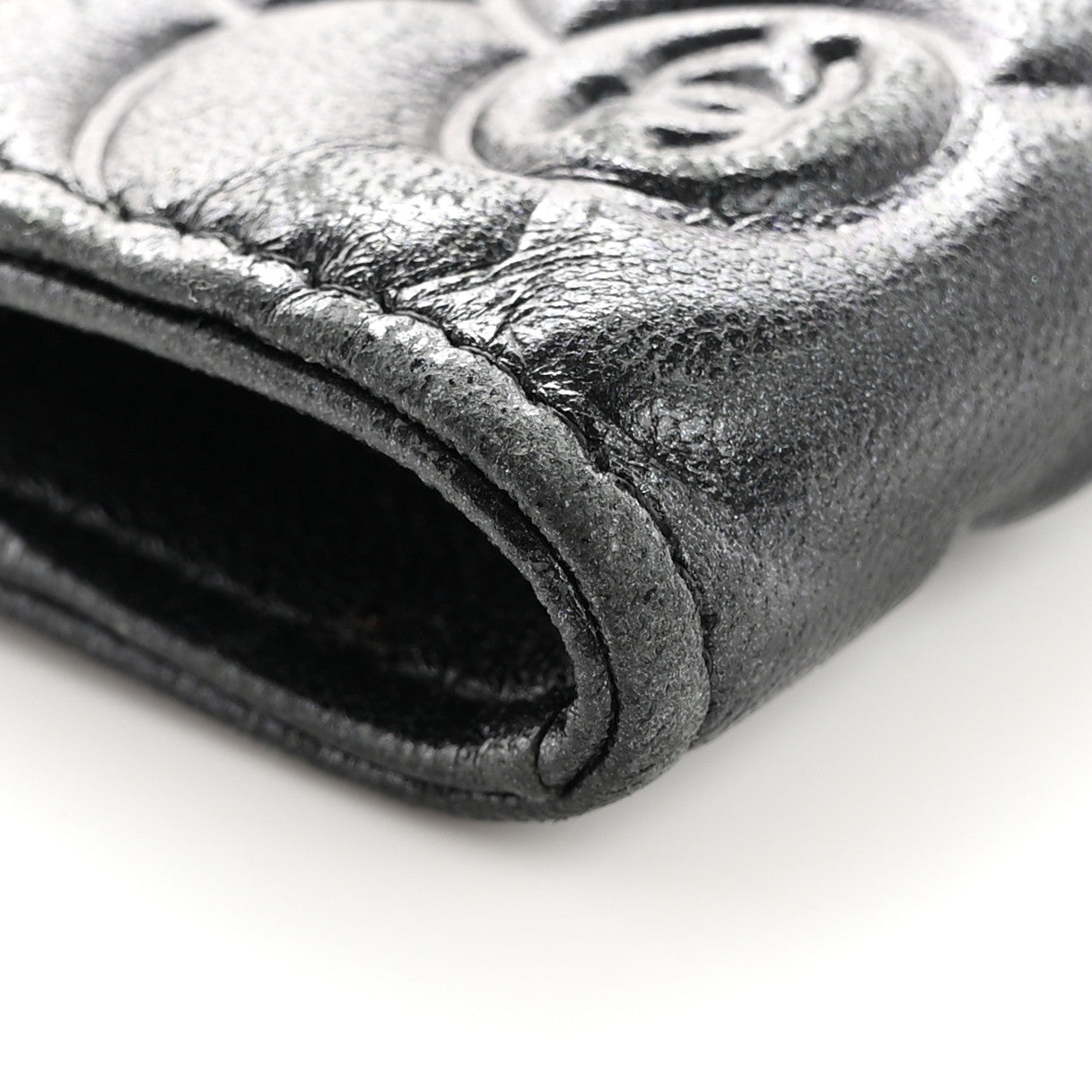 Chanel Lambskin Camellia Embossed Key Holder Case Black 13 of 13
