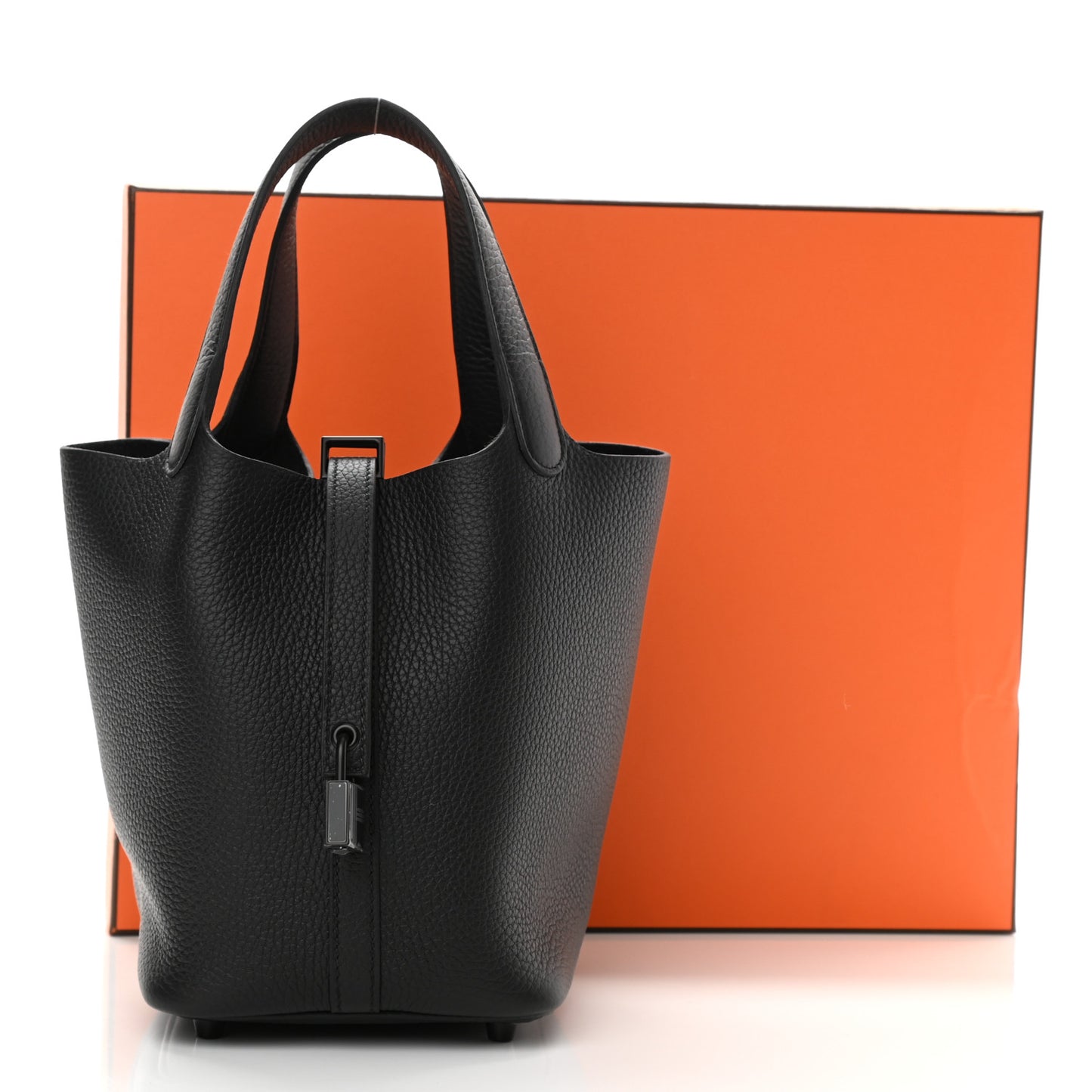 Taurillon Clemence Monochrome Picotin Lock 18 PM Black
