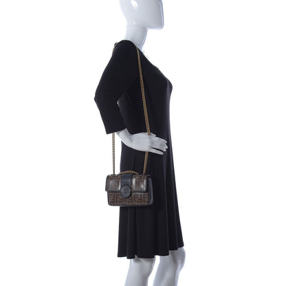 Fendi Glazed Fabric Vitello Century FF 1974 Stamp Patch Mini Double F Crossbody Bag Mogano Panna Black 2 of 12