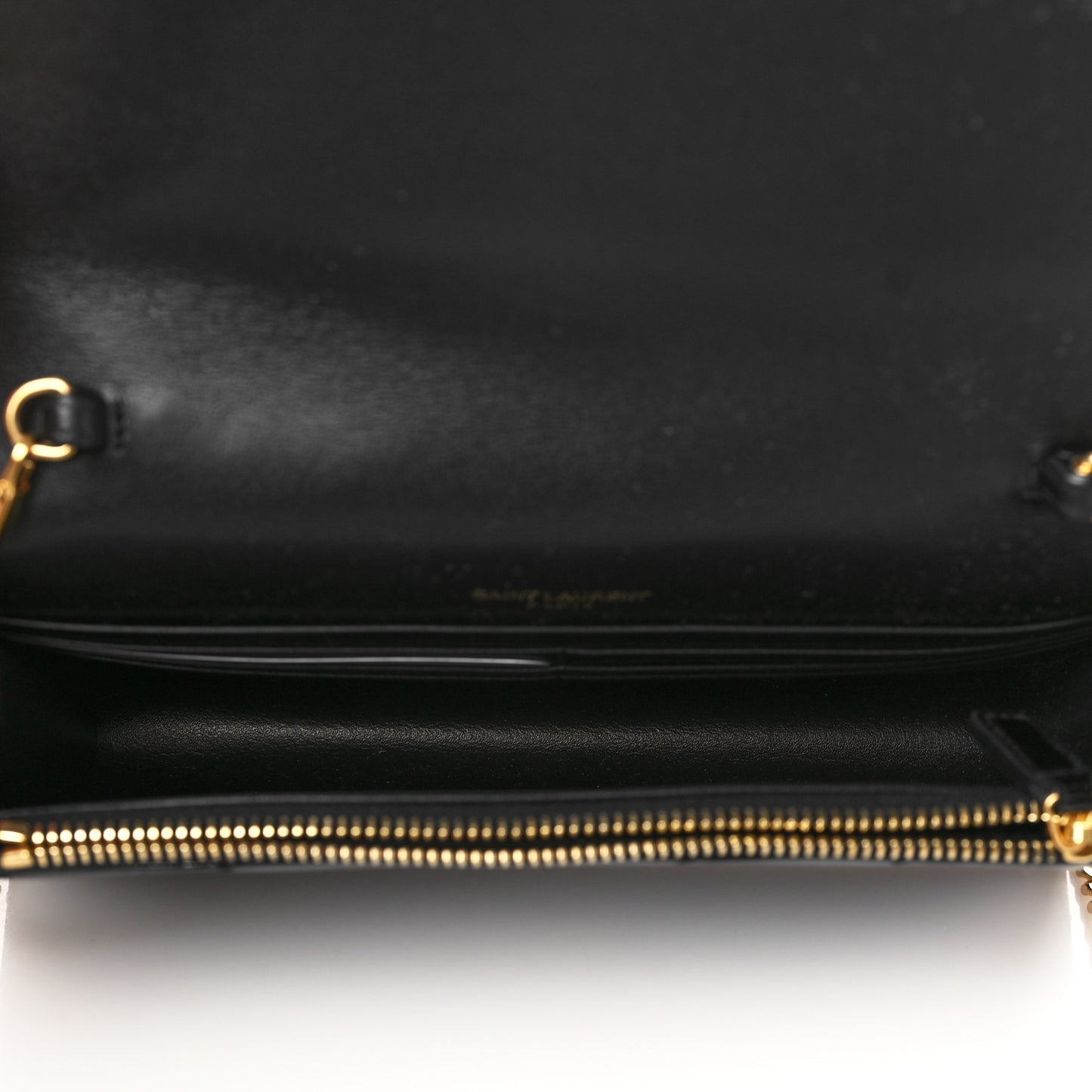 Patent Calfskin Matelasse Chevron Monogram Envelope Chain Wallet Black
