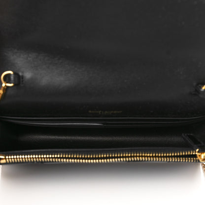 Saint Laurent Patent Calfskin Matelasse Chevron Monogram Envelope Chain Wallet Black 4 of 5