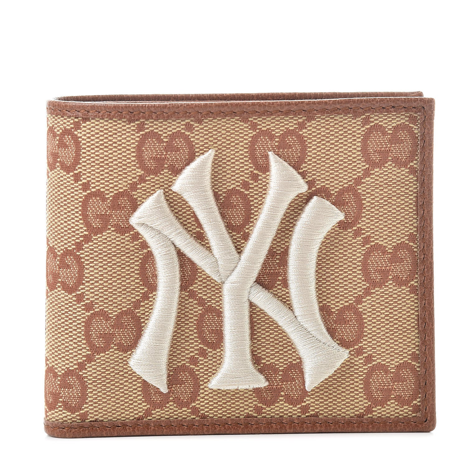 Gucci X MLB Monogram NY Yankees Bi-Fold Wallet Beige Ruggine Ivory 1 of 9
