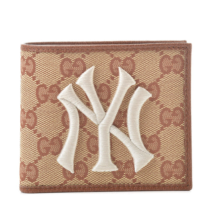 Gucci X MLB Monogram NY Yankees Bi-Fold Wallet Beige Ruggine Ivory 1 of 9