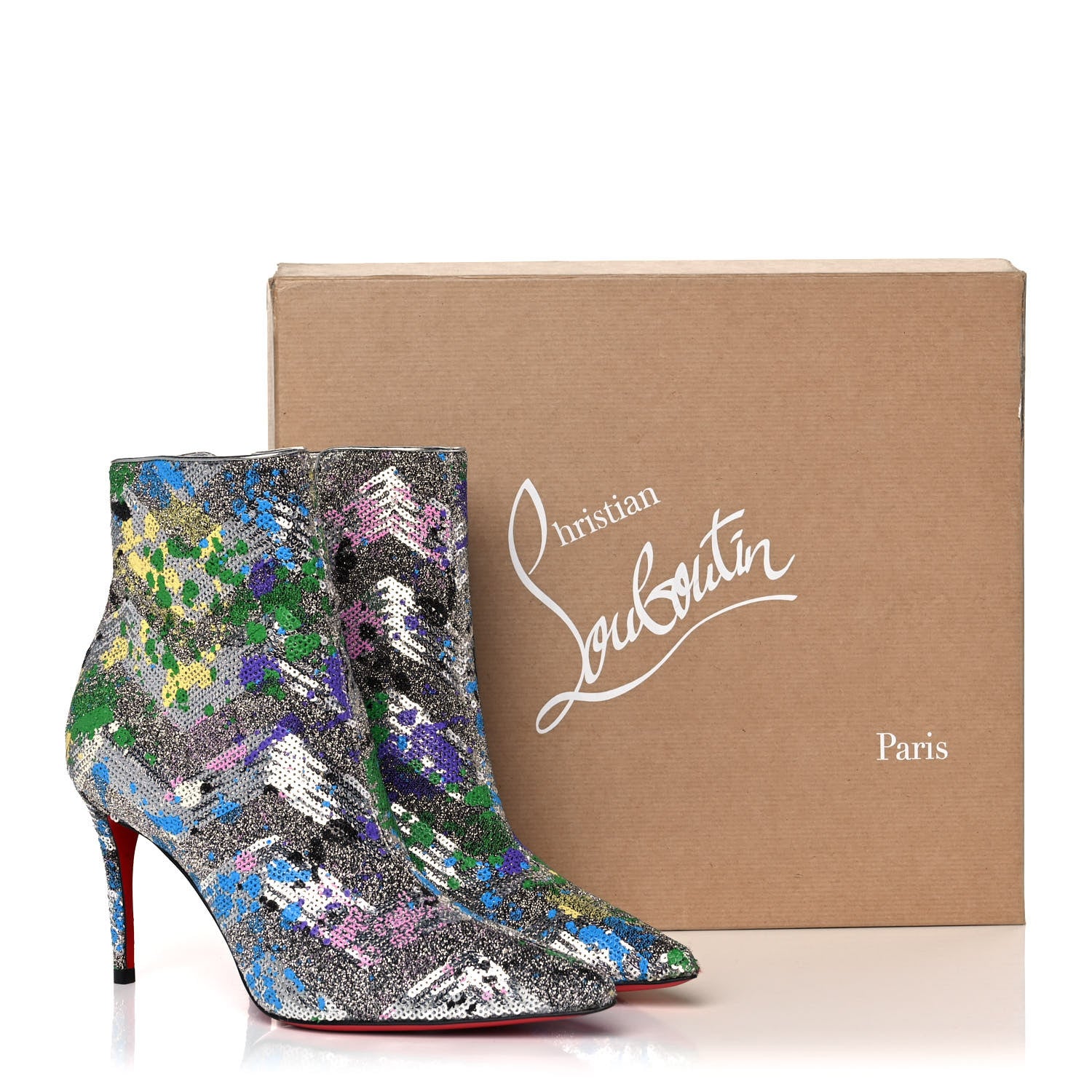 Christian Louboutin Paillette Splash So Kate Booty 85 Ankle Boots 37.5 Silver Multicolor 11 of 11