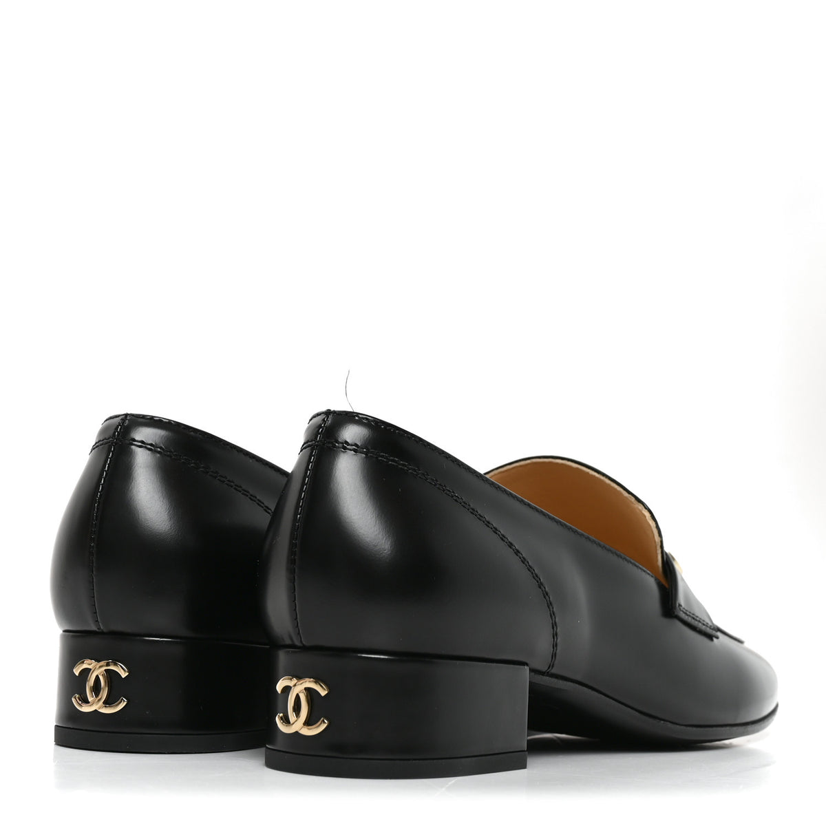 Shiny Calfskin Logo Loafers 36.5 Black