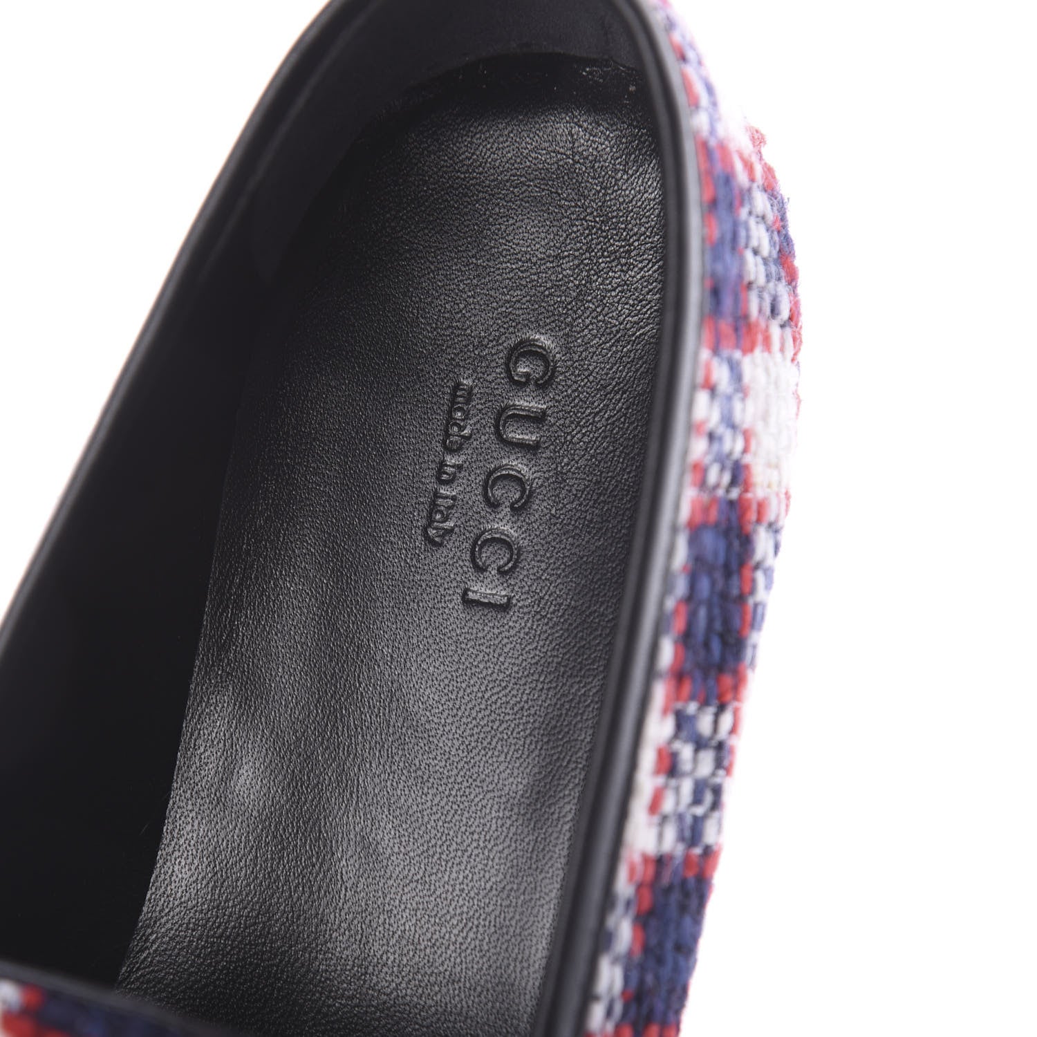 Gucci Vintage Tweed Check Horsebit Womens Jordaan Loafers 38.5 White Hibiscus Red Marine 5 of 7