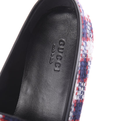 Gucci Vintage Tweed Check Horsebit Womens Jordaan Loafers 38.5 White Hibiscus Red Marine 5 of 7