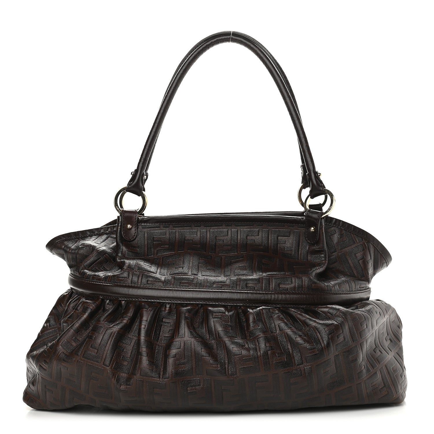 Fendi Vitello Bottalato FF Embossed Large Chef Shopper Tote Chocolate 1 of 12