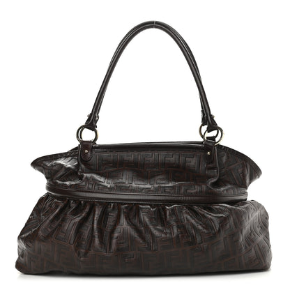 Fendi Vitello Bottalato FF Embossed Large Chef Shopper Tote Chocolate 1 of 12