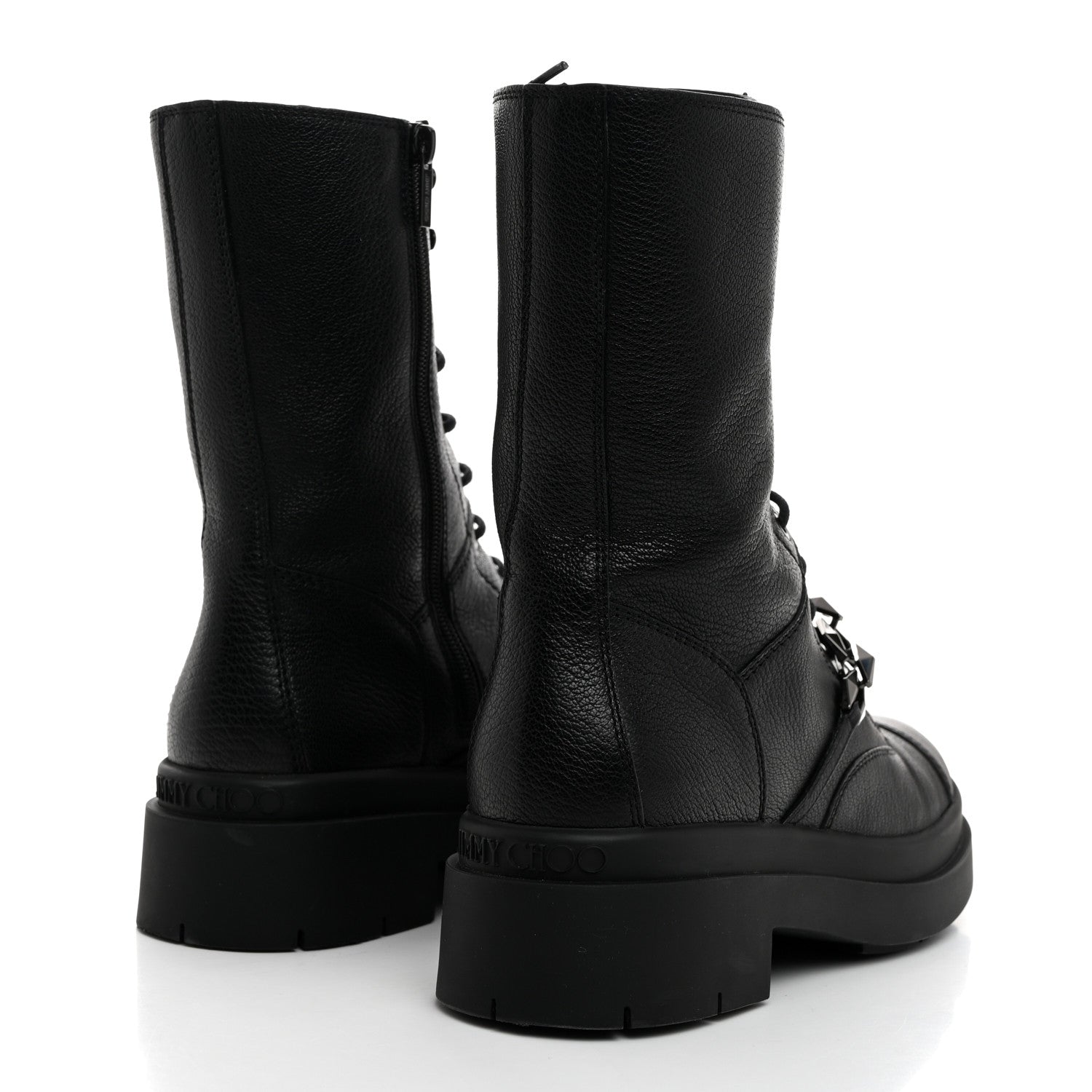 Jimmy Choo Grained Calfskin Nari Diamond Chain Flat Boots 39 Black Anthracite 4 of 8