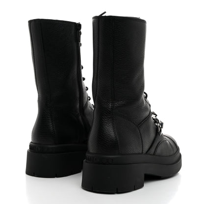 Jimmy Choo Grained Calfskin Nari Diamond Chain Flat Boots 39 Black Anthracite 4 of 8
