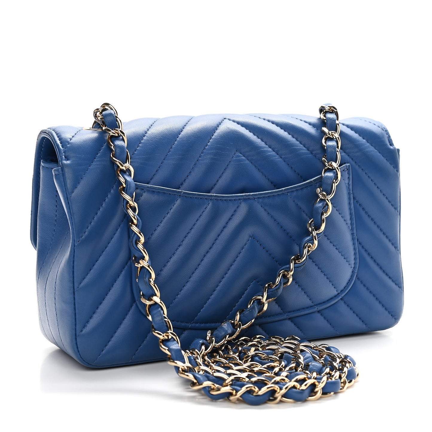 Lambskin Chevron Quilted Mini Rectangular Flap Blue