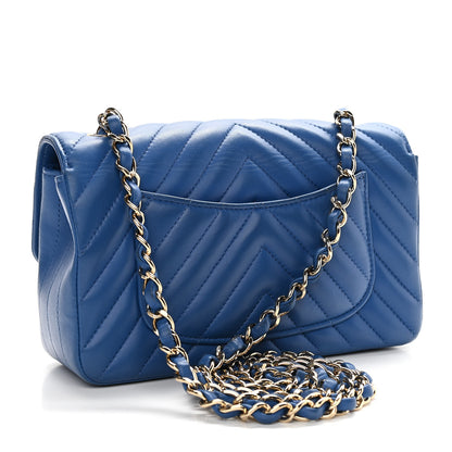 Chanel Lambskin Chevron Quilted Mini Rectangular Flap Blue 2 of 10
