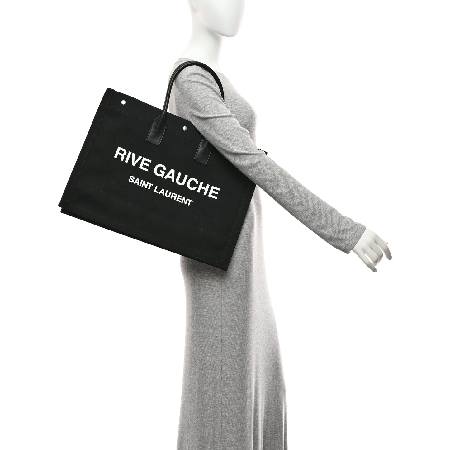 Linen Calfskin Rive Gauche Tote Black