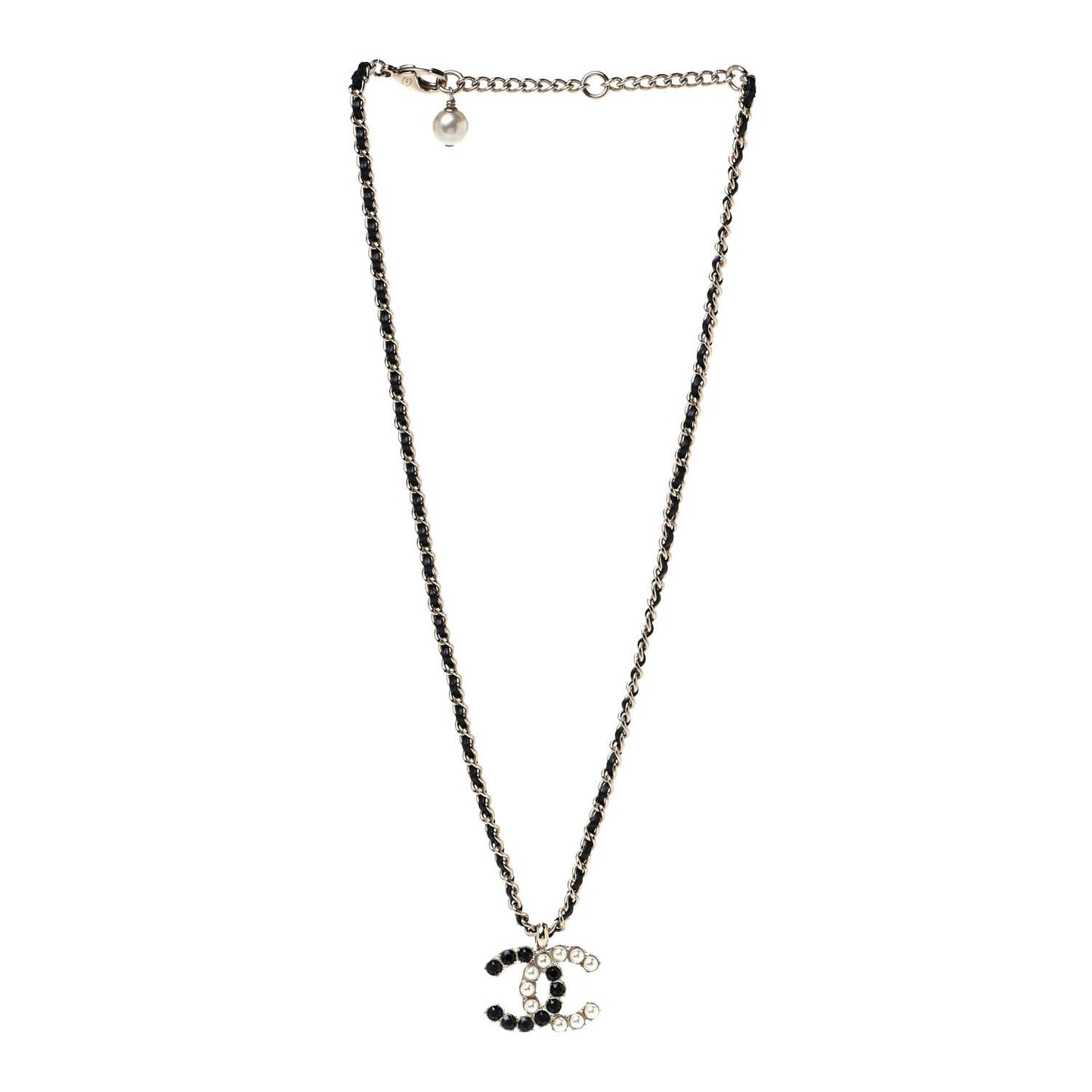 Lambskin Resin Pearl Dazzling Domino Short Necklace Gold Black