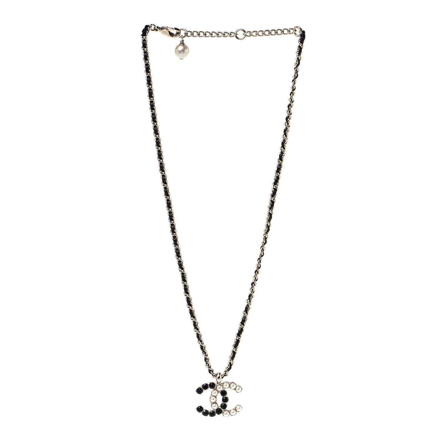 Chanel Lambskin Resin Pearl Dazzling Domino Short Necklace Gold Black 2 of 4