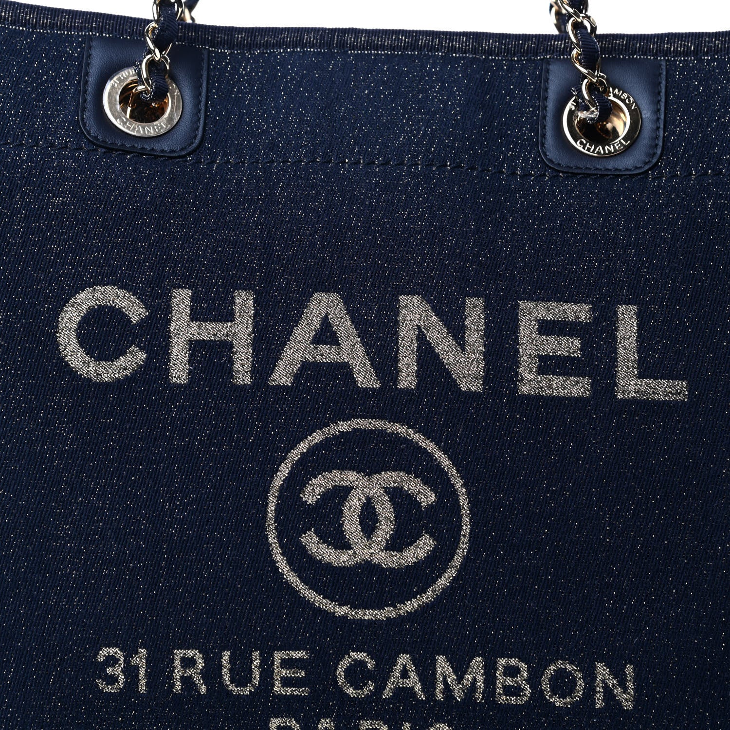 Chanel Lurex Canvas Small Deauville Tote Navy Blue Gold 10 of 10