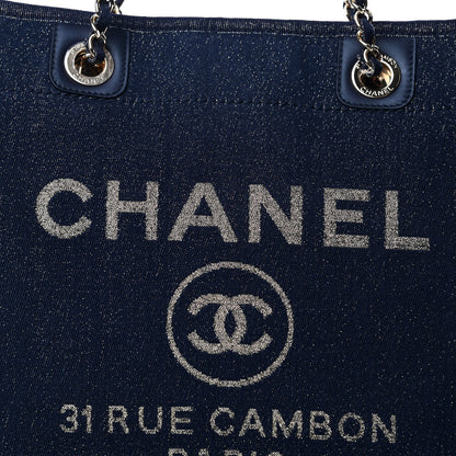 Chanel Lurex Canvas Small Deauville Tote Navy Blue Gold 10 of 10