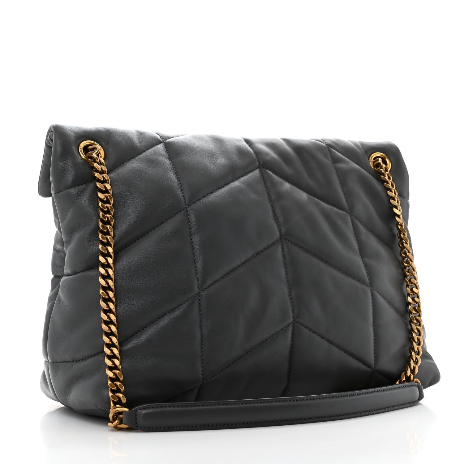 Saint Laurent Calfskin Quilted Medium Loulou Puffer Monogram Chain Satchel Storm 3 of 13