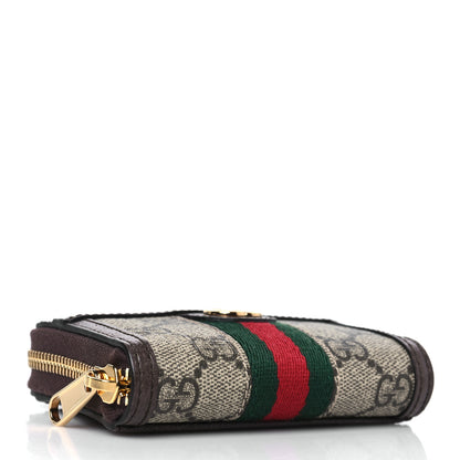 Gucci GG Supreme Monogram Textured Dollar Calfskin Web Ophidia Zip Around Card Case Wallet Beige Ebony New Acero 4 of 7
